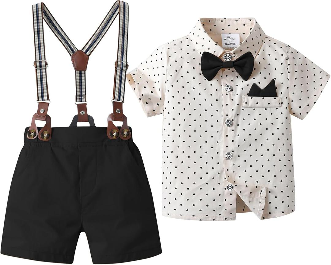 Baby Boys Shorts Sets,Infant Shirt + Shorts + Bow Tie + Suspenders,Toddler Summer Gentleman Outfits (4-5T, Light Khaki+black) Baby Boys Shorts Sets,Infant Shirt + Shorts + Bow Tie + Suspenders,Toddler Summer Gentleman Outfits (4-5T, Light Khaki+black)