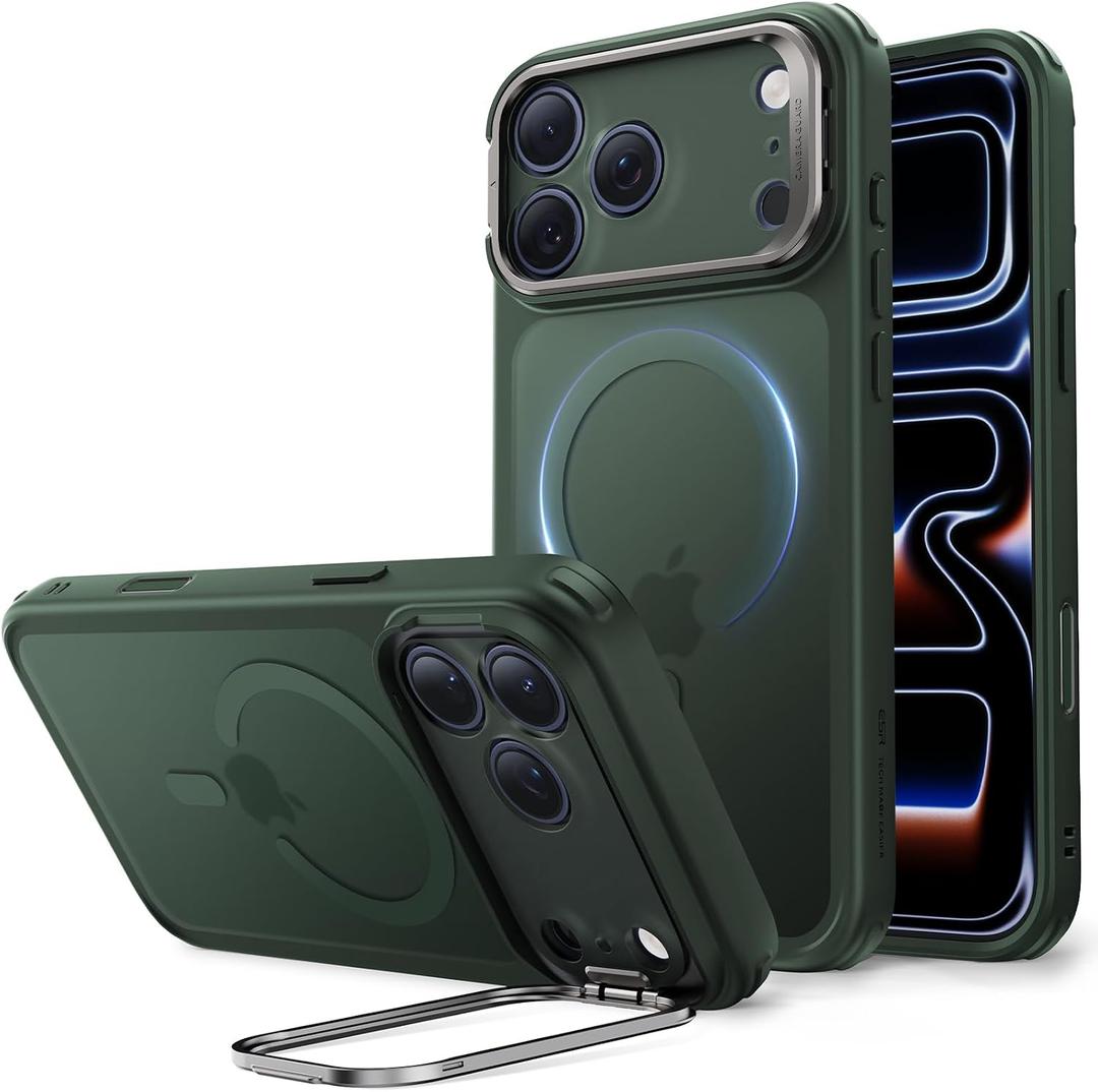 ESR for iPhone 17 Pro Case with Stash Stand, Compatible with MagSafe, Military-Grade Drop Protection Magnetic Phone Case, Scratch-Resistant Back Cover, Frosted Green
