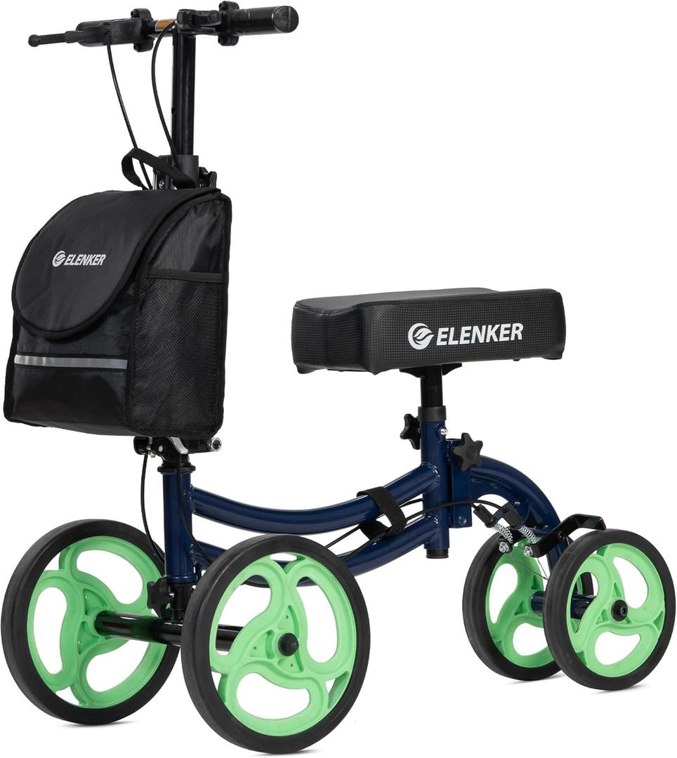 ELENKER Deluxe Steerable Knee Walker with 10" Front Wheels  Medical Scooter for Foot Injuries, Broken Ankle, Compact Crutch Alternative, Indigo