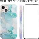 Magnetic Case for iPhone 13 and iPhone 14 6.1 inch Compatible with MagSafe Charging Soft TPU Bumper Slim Shockproof Protective Cute Cover with Screen Protector (Pastel Green Marble)