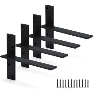 Floating Shelf Bracket 3/8" Thick Heavy Duty Shelf Brackets 4 Pack Free Hanging Countertop Support Bracket 10" Lx2.5 W Floating Wall Brackets for Cabinets, Granite, Dishwasher, Bench Seats Vanities