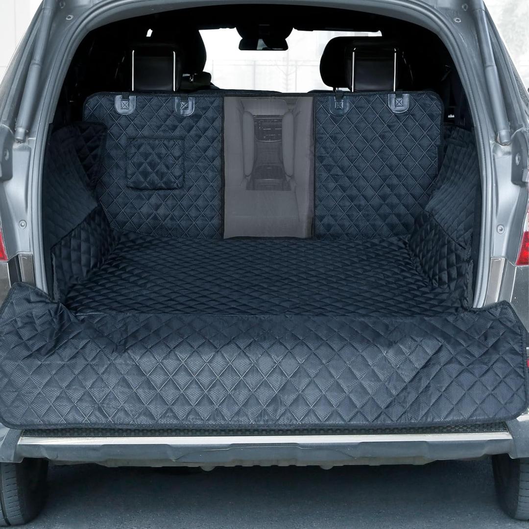 PETICON SUV Cargo Liner for Dogs with Mesh Window, Waterproof Pet Cargo Cover Dog Seat Mat for SUVs Sedans Vans with Bumper Flap Protector, Non-Slip, Large Size Universal Fit