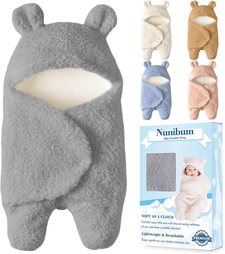 Nunibum Baby Swaddle Blanket Boys Girls Cute Plush Receiving Blanket Ultra-Soft Newborn Sleeping Wraps for Infant 0-6 Months - Grey