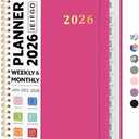 2026 Planner, Weekly and Monthly Calendar Planner Book, January 2026 - December 2026, Hardcover Spiral Planner with Monthly Tabs, Notes Pages, Perfect for Women & Men, A5 (6.4" x 8.5") - Hot Pink