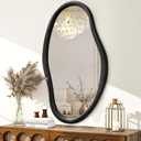 JJUUYOU Irregular Wall Mirror Black Asymmetrical Wooden Mirror 30"x18" Large Home Decorative Wall Mounted Vanity Mirrors for Bathroom Dressing Room Living Room