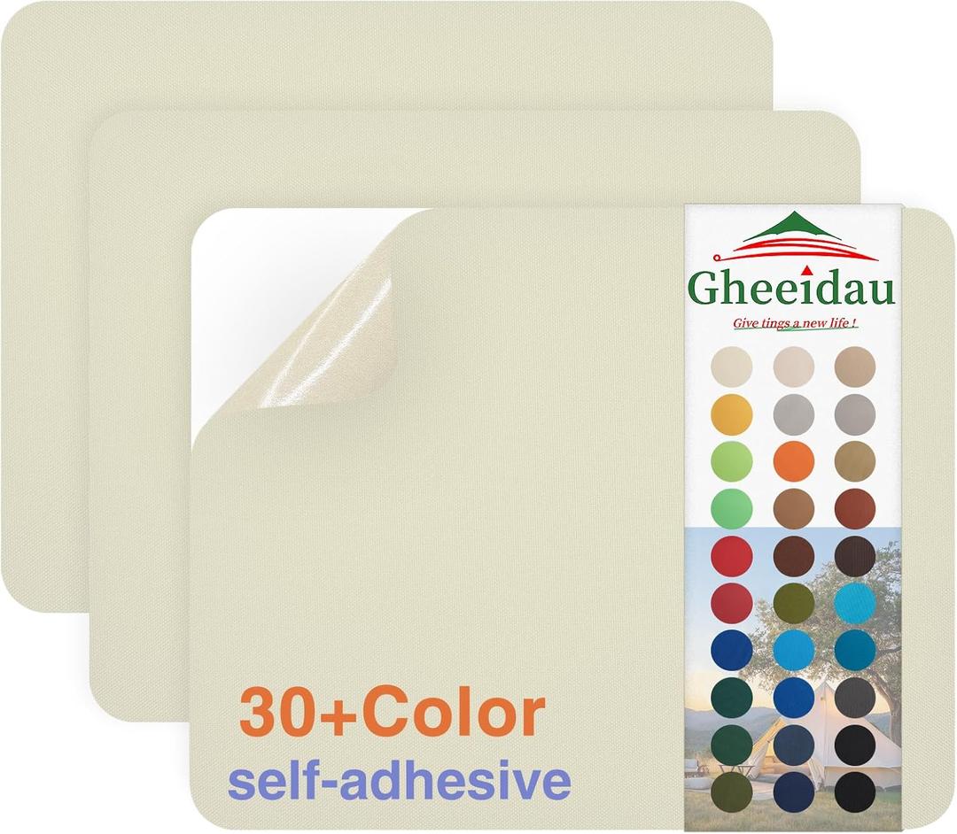 Gheeidau Canvas Repair Patch 9×11 Inch 3Pcs Waterproof Self-Adhesive Fabric Repair Patch for Tents,Boat Cover,Pop Up Canopy,Patio,Bags,Car Seats,Sofas,Furniture Cover(Beige1.0)