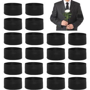 20pcs Funeral Armband, Elastic Adjustable Mourning Arm Band Running Armband for Walking, Hiking and Biking, No Buckle(Black)