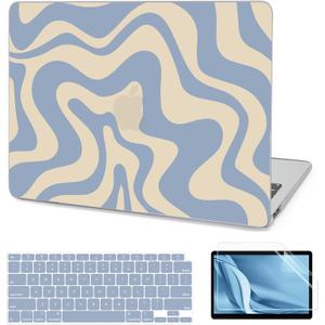 AKIT Compatible with MacBook Air 13 Inch Case 2022-2020 2019 2018 M1 A2337 A2179 A1932, Unique Pattern Laptop Hard Shell Case+Screen Protector+Keyboard Cover for MacBook Air 13.3 Inch 2020, Blue Wave