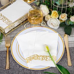Amazon.com: WDF 100Pack Gold Napkins Disposable - 3ply White and Gold Paper Napkins, Premium Quality Elegant Disposable Dinner Napkins for Bridal ...