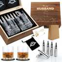 Whiskey Gifts for Men Husband - Anniversary Wedding Gifts for Him Men Birthday Gift Ideas from Wife - Stainless Steel Whiskey Stones and Whiskey Glasses Set - Bourbon Gifts for Husband Boyfriend