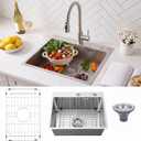 Geetery 20 x 16 Inch Drop in Bar Sink, 9" Deep Single Bowl 304 Stainless Steel Top Mount Small Kitchen Sink Set with Grid Drain Strainer P-trap Drain Kit for Kitchen Island Prep Bar Rv Laundry Room, 20 x 16 Inch, 9" Basin Depth