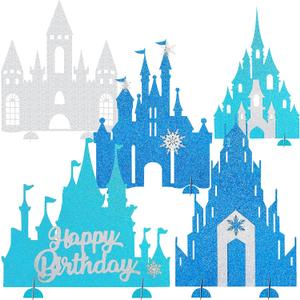 Frozen Castle Table Centerpiece Glitter Winter Themed Table Decorations for Princess Snowflake Themed Birthday Party Girls Birthday Party Supplies 5 Pcs