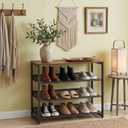 Garden 4 you Shoe Rack for Entryway 4 Tiers 11.8" D x 25" W x 28" H, Metal Shoe Rocks with Brown Wooden Tabletop, Angled Shoes Rack with Adjustable Mesh Shelves for Entryway Hallway Closet