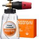 AstroAI Foam Cannon for Pressure Washer with 1/4" Quick Connect Plug, 1 L | Thick Foam, Car Wash, Heavy Duty Snow Clear Bottle, Wide Neck, Adjustable, Quick Connect, for Various Cleaning Tasks, Brass