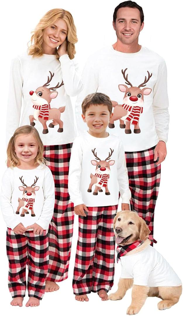 OAKFashion Christmas Family Pajamas Holiday Christma Pajama Family Matching Pjs Set Cute Sleepwear Elk Xmas Jammies for Couples Youth(#A311, Dog, 4XL)