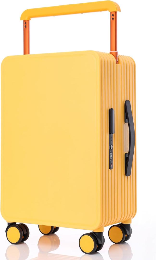 Carry On Luggage 20In Wide Handle PC Hardshell Suitcases with Spinner Wheels & TSA Lock Frameless Luggage Zipperless Luggage, Yellow