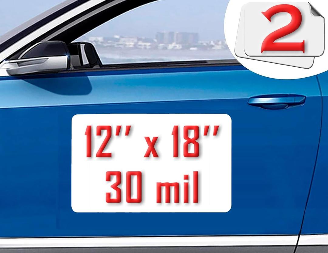 Car Magnet Sheets 12" x 18" 2 Pack - White Blank Automotive Magnets for Company Advertising, Print or Sticker - Strong Non Adhesive Vinyl Magnetic Sheet for Cars, Truck Decals, Van Advertisement Signs