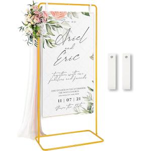 Fullvaseer Wedding Sign Holder,Adjustable Welcome to Our Wedding Sign Stand with 2 Leather Sign Hanging Straps,Wedding Seating Chart Stand for Party,Baby Shower,Graduation Ceremony (Posters Excluded)