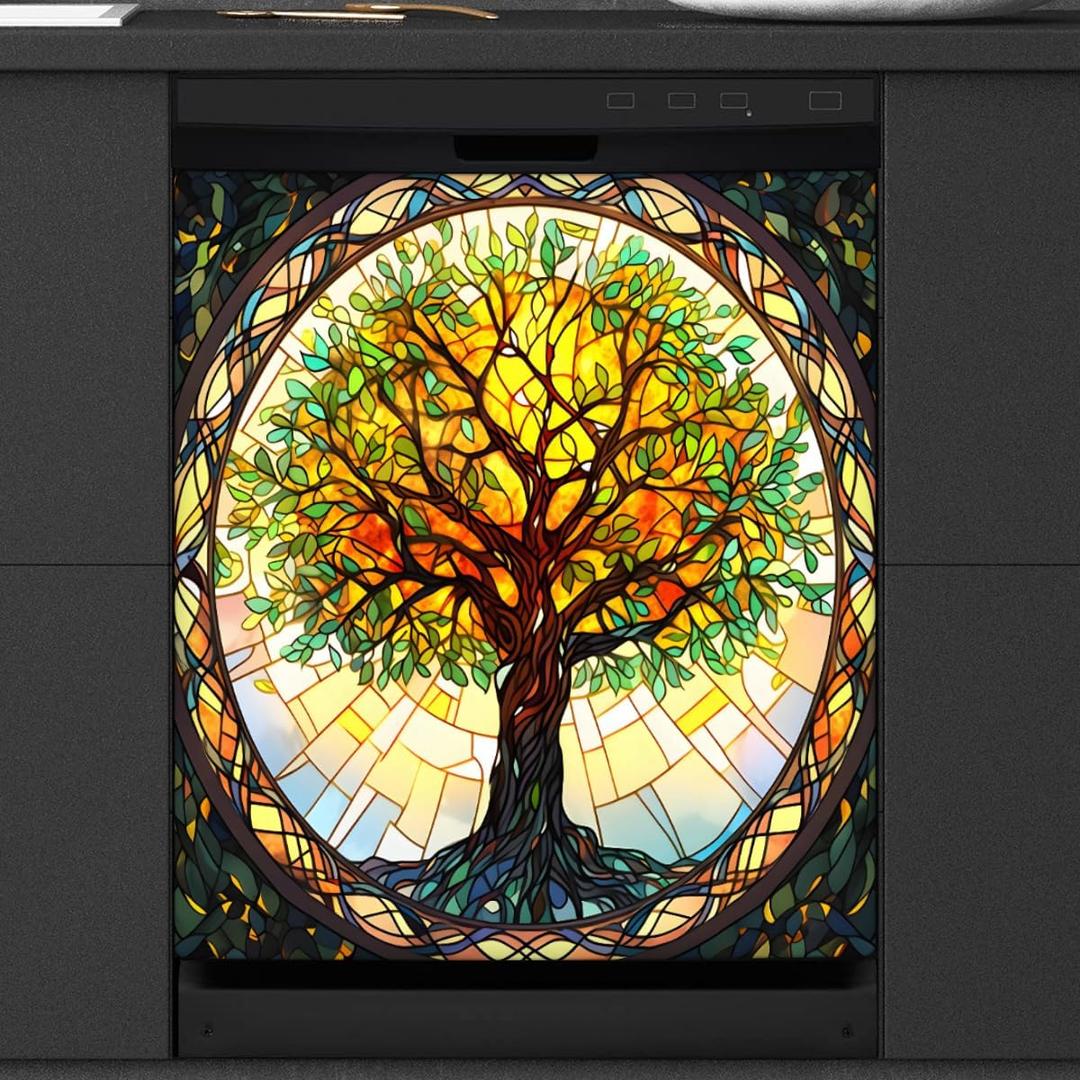 Dishwasher Magnet Cover Tree of Life Glowing Front Dishwasher Cover Decorative Refrigerator Reuseable Home Cabinet Appliances Stickers Decor 23 x 26 inch