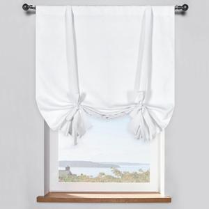 Pure White Balloon Shades Room Darkening Kitchen Window Curtain - Adjustable Thermal Insulated Tie Up Curtain Panel for Bathroom (42 W x 45 inches Long,1 Panel)