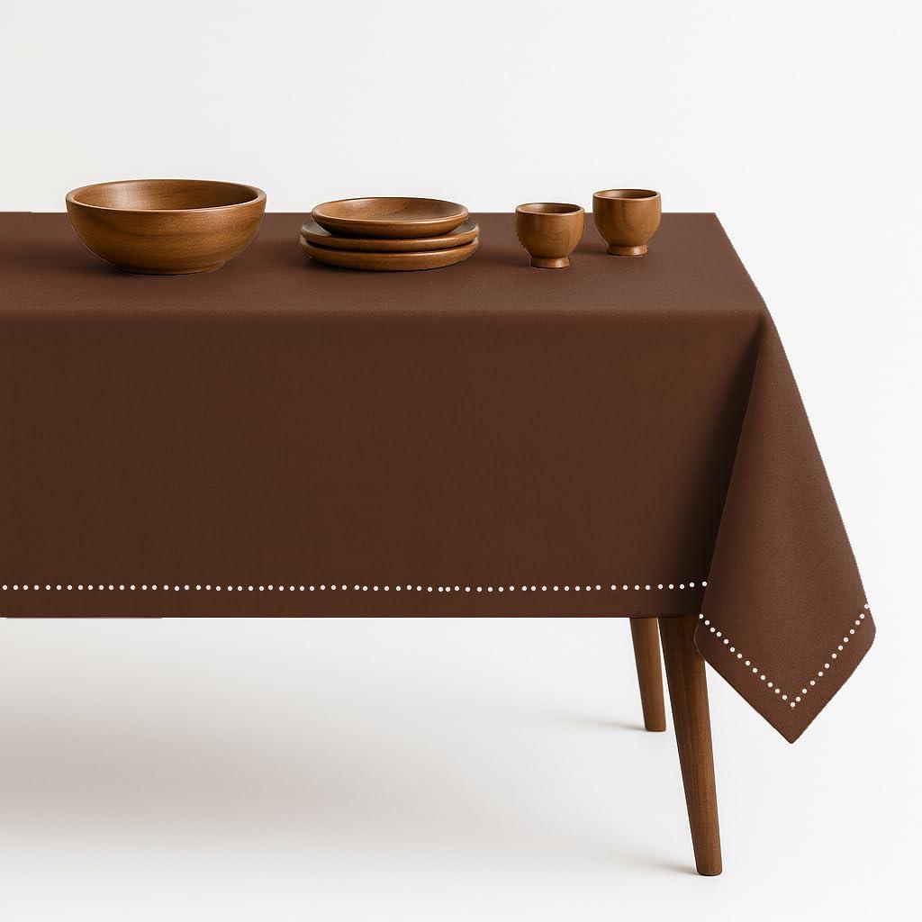 Brown Cotton Tablecloth, Table Cover 60x102 Inch, Fits 8-10 Seats, Soft, Durable, Washable, Wrinkle Resistant, Rectangle Table Cloth for Dining, Holiday Gatherings, Dinner, Weddings