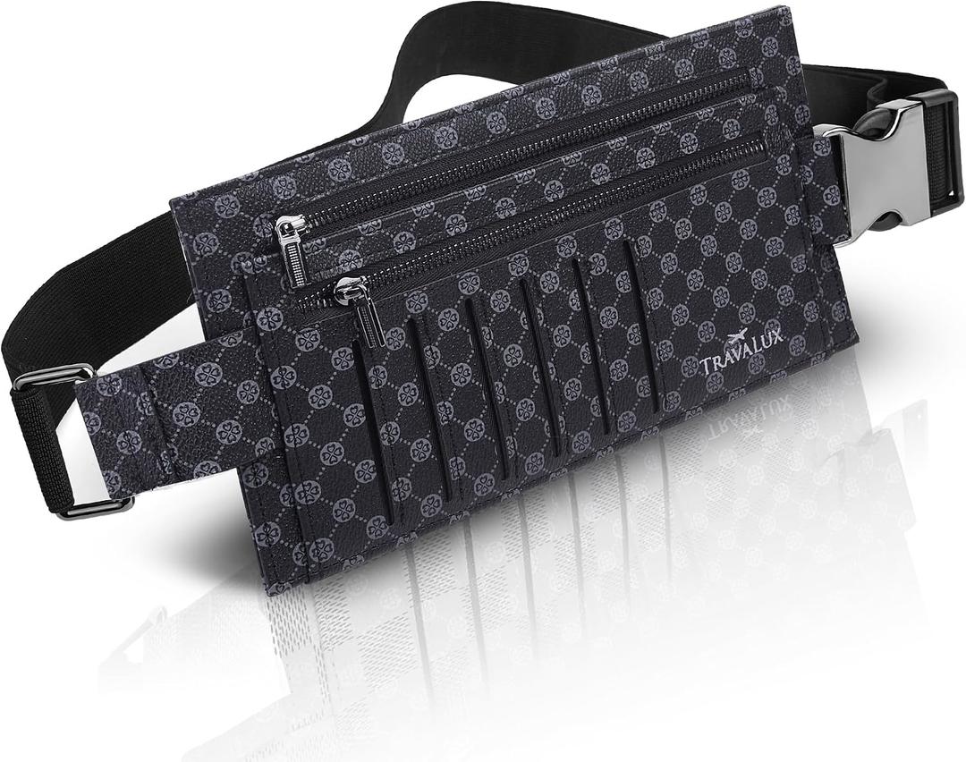 Luxury Travel Wallet – Hidden Money Belt, RFID-Blocking, Anti-Theft Passport Holder for Men & Women (Black Crest), 8.5 W x 5 H