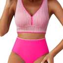 High Waisted Bikini Sets for Women - Textured Whip Stitch 2 Piece Swimsuit Bestselling Summer Beach Bathing Suit (S)