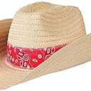 Fun Express Cowboy Hat for Men - Authentic Western Straw Hats with Red Bandana Accent Durable and Versatile Bulk - Perfect for Parties Fairs Costumes Western -Themed Events - Unisex Design -12 Pieces