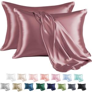 MR&HM Satin Pillowcase for Hair and Skin, Silk Satin Pillowcase 2 Pack, King Size Pillow Cases Set of 2, Silky Pillow Cover with Envelope Closure (20x36, Rose Taupe)