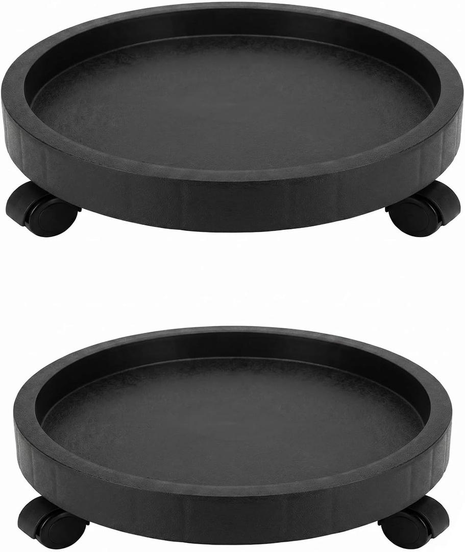 2 Pack of 14 Inch Heavy Duty Plant Caddy with Wheels,Rolling Plant Stand Pot Trolley,Wheeled Planter Saucer Tray,Potted Flower Mover Dolly with Casters Round Coaster for Indoor Outdoor