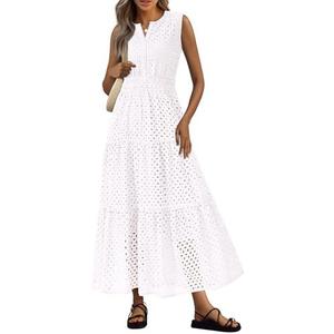 PRETTYGARDEN Womens 2026 Summer Maxi Dresses Sleeveless Sundresses V Neck Eyelet A Line Long Flowy Spring Wedding Guest Dress, Small