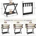 Fully Assembled Luggage Racks Set of 2, Bamboo Luggage Rack for Guest Room, Foldable Suitcase Stand with Fabric Storage Shelf for Bedroom, Hotel, Holds up to 165 lb, 26.77 x 16.93 x 22.5 Inches, Black