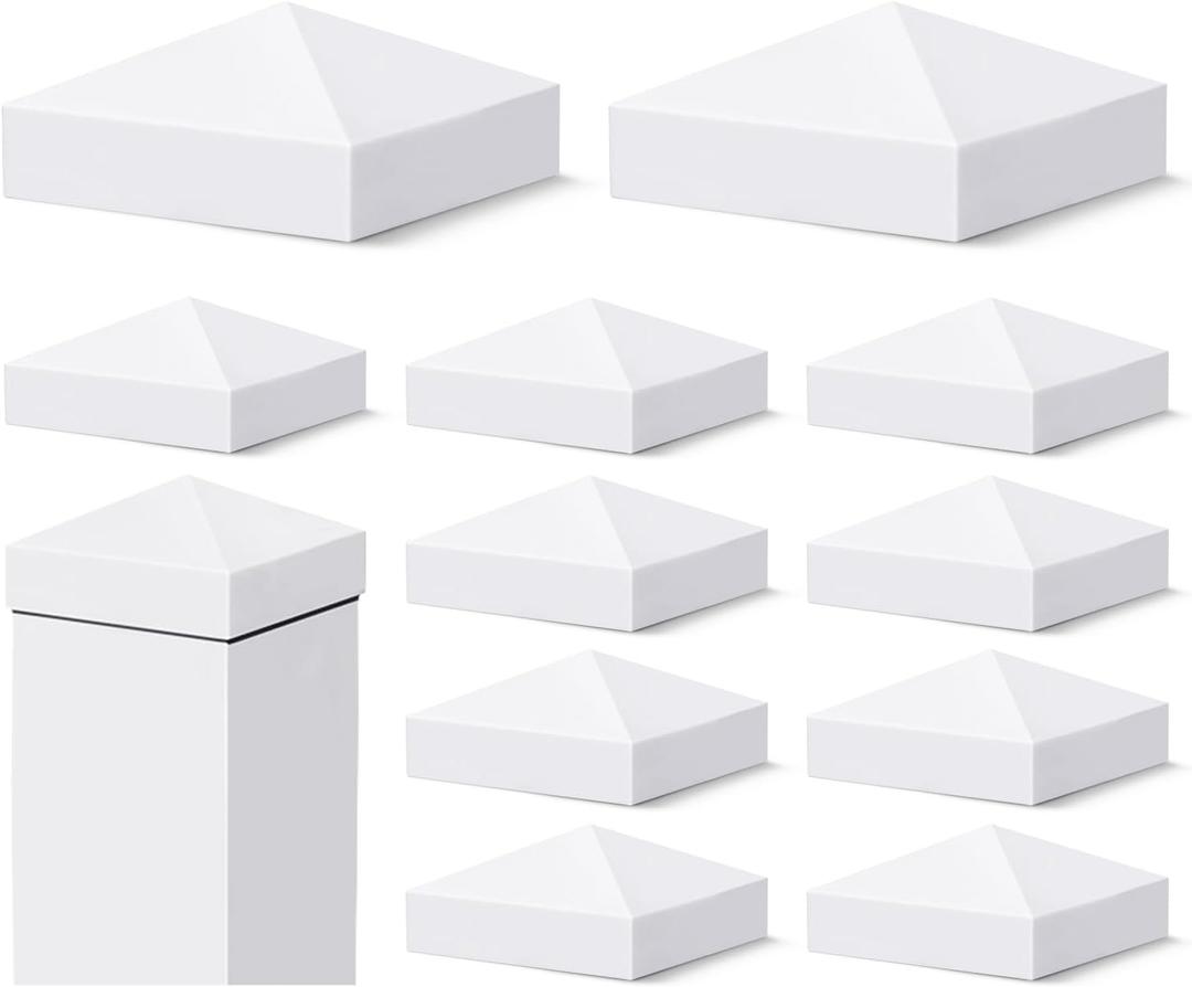 VIVIDA 4" x 4" Fence Post Caps, Pyramid PVC Vinyl Post Caps (Actual 4" x 4"), Waterproof Deck Top Cover for Vinyl Fence, Lamp, Deck, Mailbox, White, 12 Pack