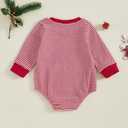 ZAXARRA Baby Christmas Sweatshirt Romper Striped Waffle Knit Jumpsuit Christmas Tree Embroidery Cute Boy Girl Holiday Outfit (Red)