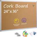 Board2by Cork Board Bulletin Board 24" x 36", Silver Aluminium Framed 2x3 Corkboard, Office Board for Wall Cork, Large Wall Mounted Notice Pin Board