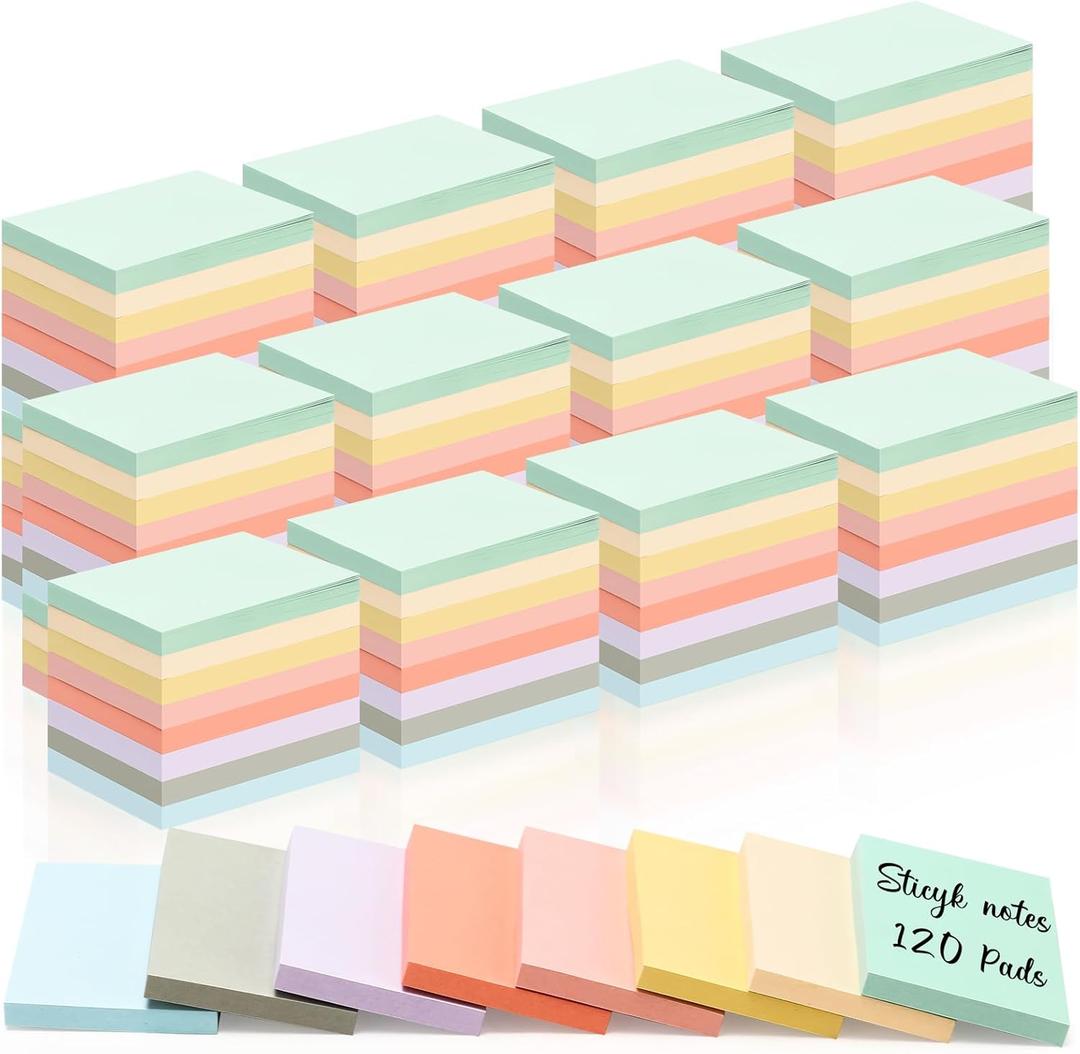 120 Pads Sticky Notes Bulk 1.5 x 2 Inch Mini Self Stick Note Small Assorted Bright Colors Paper Memo for Office School Notebook Supplies 50 Sheets/pad (Pastel Color)