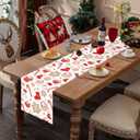 Christmas Table Runner Linen Winter Christmas Table Decorations Cartoon Candy Xmas Stocking and Snowflake Designs Holiday Table Runners Accessories for Home Party Decoration 72x13 Inch183x33cm