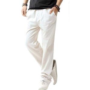 SIR7 Men's Linen Casual Lightweight Drawstrintg Elastic Waist Summer Beach Pants (White, XL)