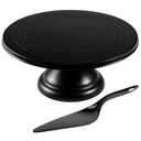ECOWAY Bamboo Fiber Cake Stand 12 Inch with Cake Spatula, Black Round Cupcake Stand Large Dessert Stand, Cake Decorating Display Stand for Birthday Parties, Weddings, Baby Shower and Other Events