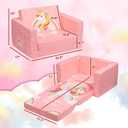 ALIMORDEN 2-in-1 Flip Out Comfy Toddler Couch, Lovely Kids Chair Convertible Sofa to Lounger for Story/Nap Time, Pink Unicorn