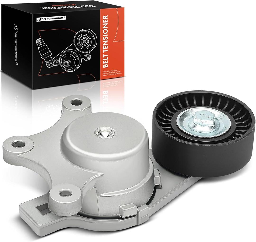 A-Premium Belt Tensioner Assembly with Pulley Compatible with Ford Explorer Edge Flex Fusion Taurus & Lincoln MKS MKT MKX MKZ & Mazda 6 CX-9 & Mercury Sable, Replace# BT4E6B209CC, 7T4E6B209EC