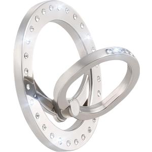 for MagSafe Phone Grip, Magnetic Phone Ring with Crystal, Compatible with MagSafe Ring Holder with Adjustable Stand for iPhone 15/14/13/12 Series (Silver)