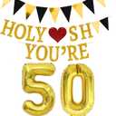 2 x 50th Brithday Decorations for Men Women - Funny Gold Glitter 50th Birthday Banner Sign, 50 Balloon Number & Triangle Banner Set - 50th Birthday Gifts for Her Him Party Favors Supplies