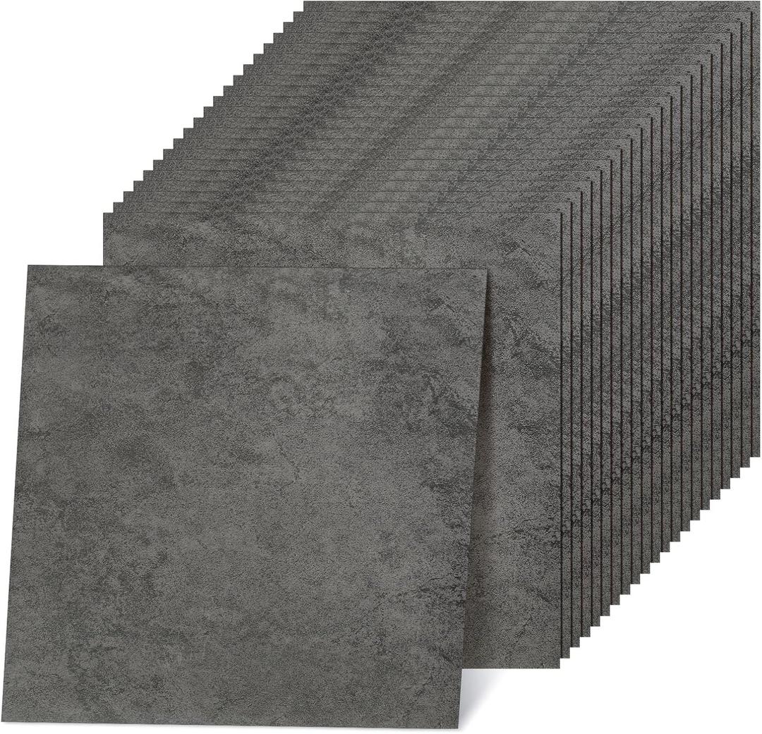 48 Pieces Vinyl Flooring Peel and Stick Floor Tile Stick on Floor Tile Self Adhesive Waterproof Bathroom 12 x 12 Inch for Bathroom Kitchen Bedroom Living Room (Gray Grain)
