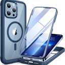 Miracase Glass iPhone 13 Pro Case 6.1 inch, 2023 New Full-Body Clear Bumper Case with Built-in 9H Tempered Glass Screen Protector for iPhone 13 Pro, Capri Blu (iPhone 13 Pro 6.1'', Blue)