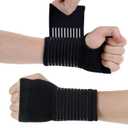AOOWU Wrist Brace, 2 Pack Elastic Wrist Support with Strap, Wrist Compression Wrap Adjustable Wrist Strap Relieves Wrist Pain, Tendonitis, Sports Use for Men and Women, Right & Left(Black)