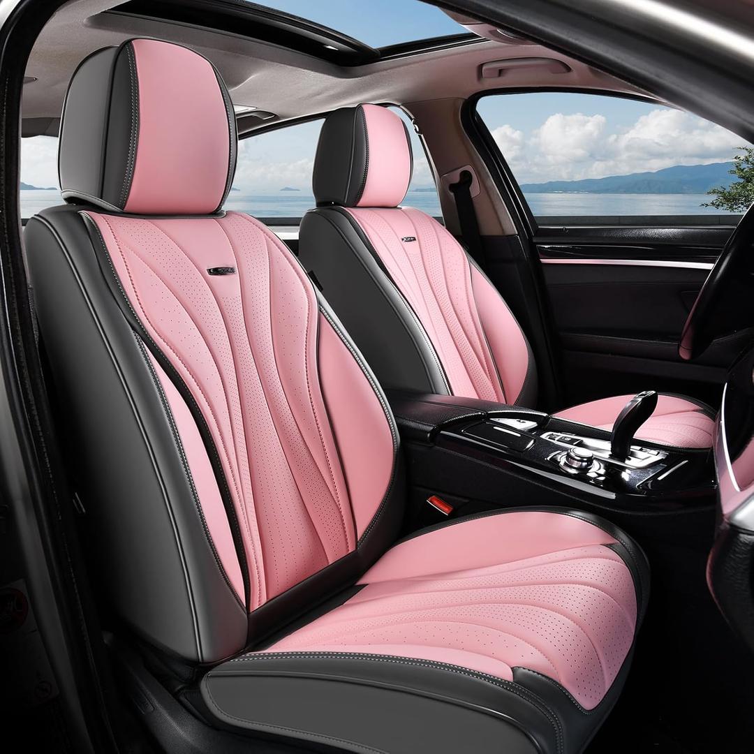 Coverado Front Seat Covers, Luxury Leather Seat Covers for Cars, Automotive Seat Cover, Car Seat Protector Waterproof, Premium Car Seat Covers Car Seat Cushions Universal Fit for Most Cars (Gray&Pink) Coverado Front Seat Covers, Luxury Leather Seat Covers for Cars, Automotive Seat Cover, Car Seat Protector Waterproof, Premium Car Seat Covers Car Seat Cushions Universal Fit for Most Cars (Gray&Pink)