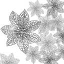 Boao 24 Pcs Christmas Glitter Poinsettia Artificial Flowers Christmas Tree Ornaments with Clips for Xmas Wreath Centerpieces Wedding Party Floral Decorations Multisize 3/4/6 Inch (Silver)