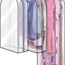 MISSLO 10" Gusseted All Clear Garment Bags for Hanging Clothes 40"+60" Suit Bags for Closet Storage Dresses Protectors for Shirts, Coats, Gowns, 3 Packs