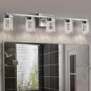 SADENICEL 5 Light Bathroom Light Fixtures, Brushed Nickel Vanity Lights Crystal Dimmable LED White/Neutral/Warm Bathroom Lights Over Mirror for Bathroom, Bedroom,Living Room (5 Light)